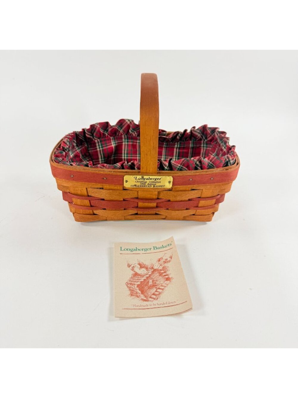 Longaberger 1990 Christmas Collection Gingerbread Basket Woven Plaid Insert